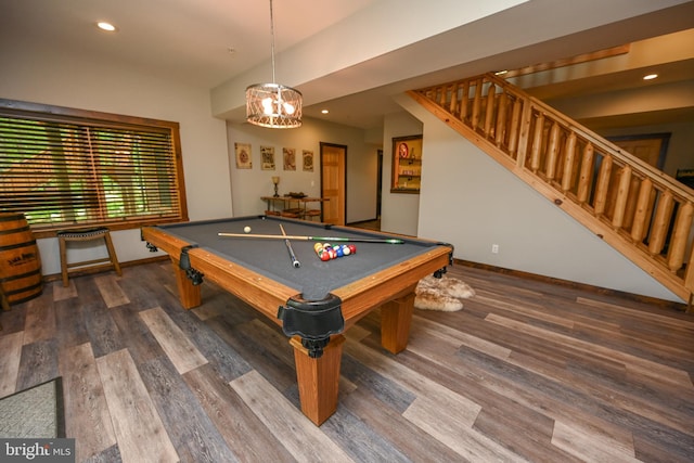 90 Biltmore Ridge Trl, Mc Henry, MD 21541 - recreation room with wood finished floors, recessed lighting, baseboards, and billiards