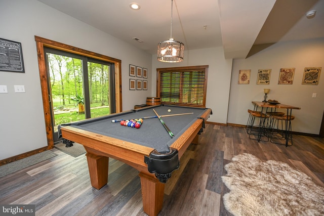 90 Biltmore Ridge Trl, Mc Henry, MD 21541 - playroom featuring baseboards, wood finished floors, pool table, a chandelier, and recessed lighting