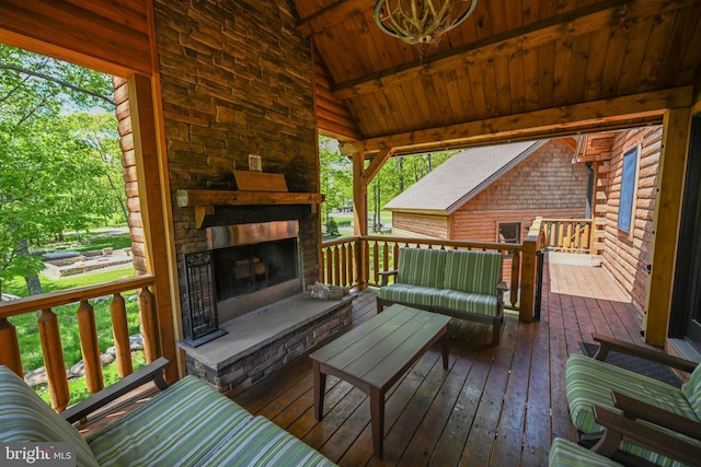 90 Biltmore Ridge Trl, Mc Henry, MD 21541 - deck featuring an outdoor living space with a fireplace