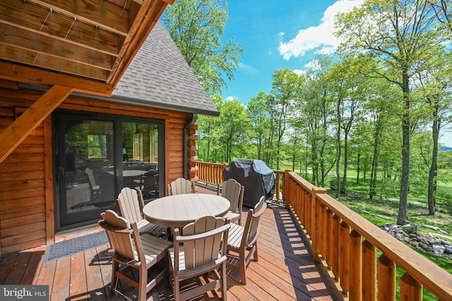 90 Biltmore Ridge Trl, Mc Henry, MD 21541 - wooden deck with outdoor dining area and a grill