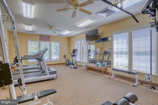 29865 Hillary Ave, Easton, MD 21601 - gym featuring carpet, a ceiling fan, and baseboards