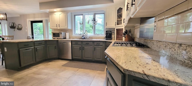4 E Spring Oak Cir, Media, PA 19063 - kitchen with appliances with stainless steel finishes, gray cabinetry, a sink, and tasteful backsplash