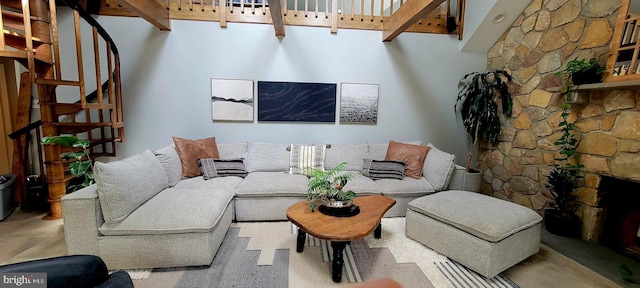 4 E Spring Oak Cir, Media, PA 19063 - living room with stairway and a stone fireplace