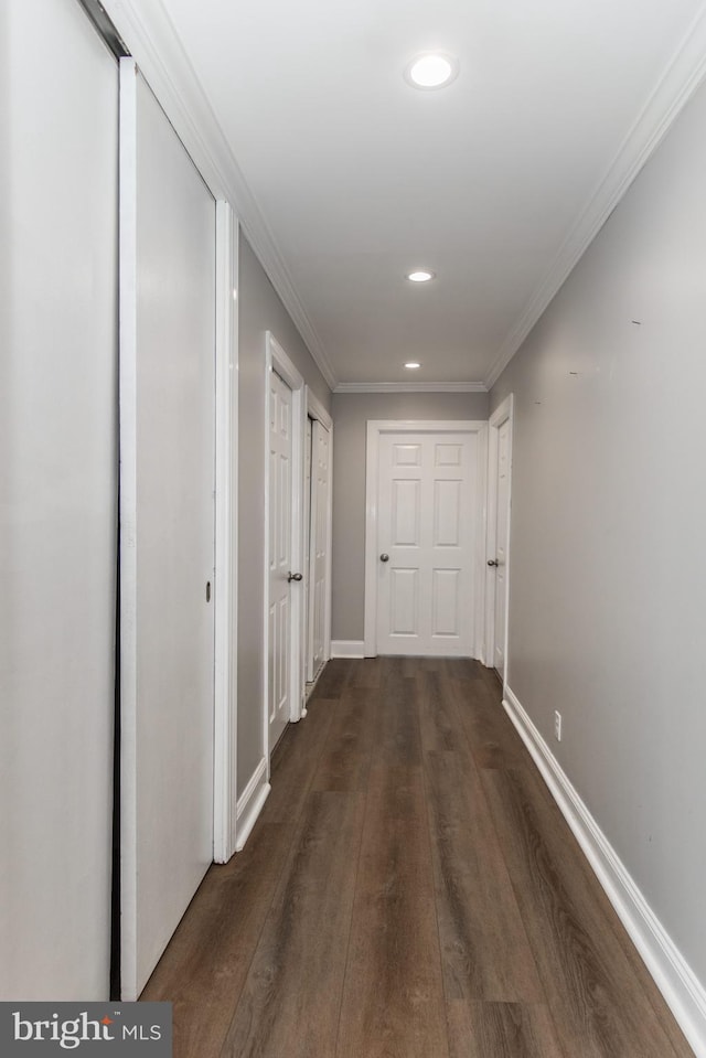 351 Doone Rd, Fairless Hills, PA 19030 - hall featuring dark wood-style flooring, recessed lighting, crown molding, and baseboards