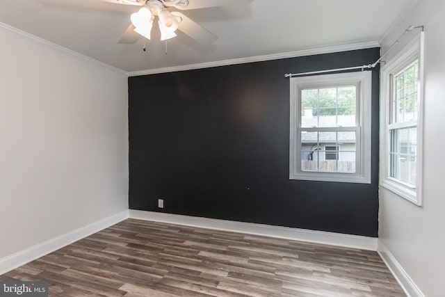 351 Doone Rd, Fairless Hills, PA 19030 - empty room featuring crown molding, wood finished floors, a ceiling fan, and baseboards