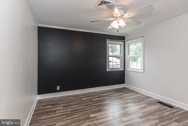 351 Doone Rd, Fairless Hills, PA 19030 - spare room featuring wood finished floors, a ceiling fan, ornamental molding, and baseboards