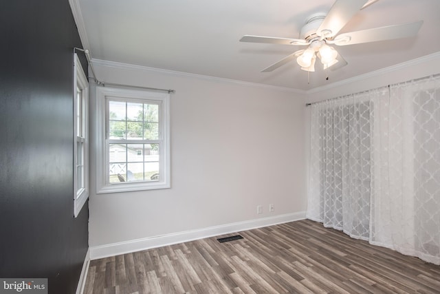 351 Doone Rd, Fairless Hills, PA 19030 - spare room with a ceiling fan, wood finished floors, ornamental molding, and baseboards