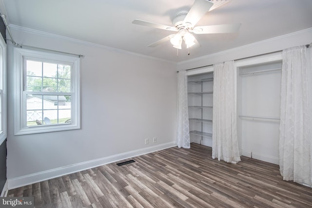 351 Doone Rd, Fairless Hills, PA 19030 - unfurnished bedroom featuring wood finished floors, ornamental molding, baseboards, and ceiling fan