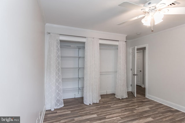 351 Doone Rd, Fairless Hills, PA 19030 - unfurnished bedroom with crown molding, wood finished floors, baseboards, and a ceiling fan