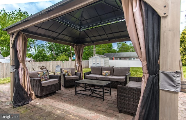 351 Doone Rd, Fairless Hills, PA 19030 - fenced backyard with outdoor lounge area, a gazebo, and a patio area