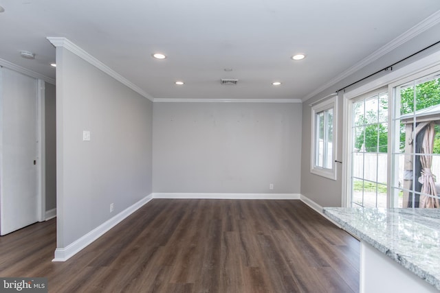 351 Doone Rd, Fairless Hills, PA 19030 - empty room featuring dark wood-style floors, baseboards, recessed lighting, crown molding, and a smoke detector