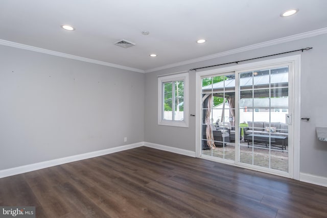 351 Doone Rd, Fairless Hills, PA 19030 - spare room featuring baseboards, ornamental molding, dark wood-style floors, and recessed lighting