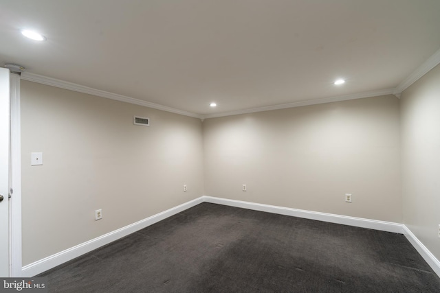 1738 Stokesley Rd, Baltimore, MD 21222 - spare room with recessed lighting, crown molding, baseboards, and dark carpet