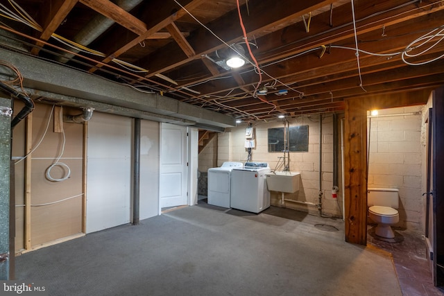 1738 Stokesley Rd, Baltimore, MD 21222 - unfinished basement with washing machine and clothes dryer and a sink