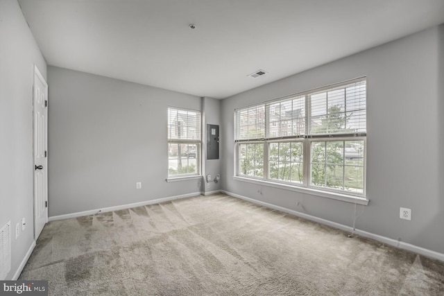 12517 Rustic Rock Ln, Beltsville, MD 20705 - carpeted empty room featuring baseboards, electric panel, and a pendent fire sprinkler