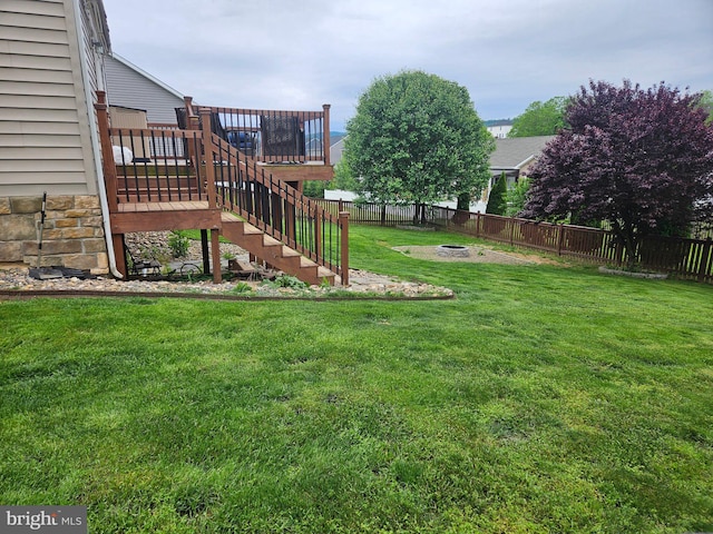 112 Toulouse Ln, Martinsburg, WV 25403 - view of yard featuring an outdoor fire pit, a deck, and stairway