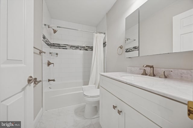 413 Eagle Rd # 7, Wayne, PA 19087 - full bath with vanity, shower / tub combo with curtain, marble finish floors, toilet, and baseboards