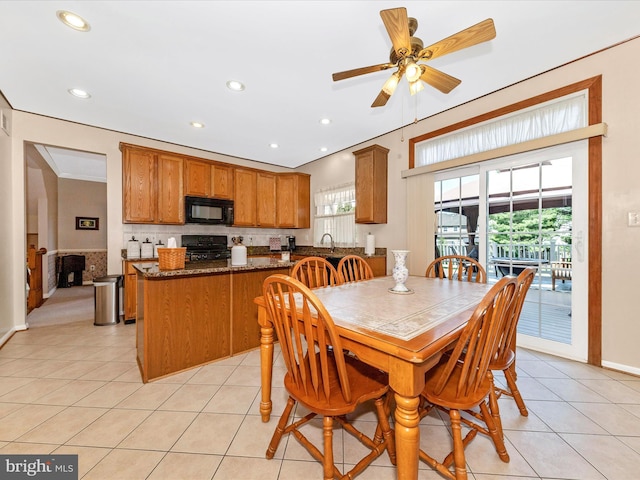 6810 Morrow Way, Frederick, MD 21703 - dining room featuring recessed lighting, light tile patterned flooring, a ceiling fan, and baseboards