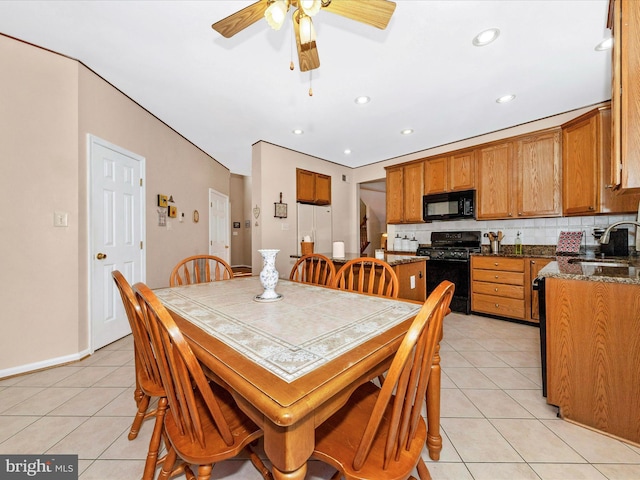 6810 Morrow Way, Frederick, MD 21703 - dining room with light tile patterned floors, ceiling fan, recessed lighting, and baseboards