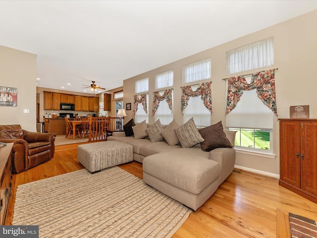 6810 Morrow Way, Frederick, MD 21703 - living area featuring light wood-style flooring, ceiling fan, recessed lighting, and baseboards