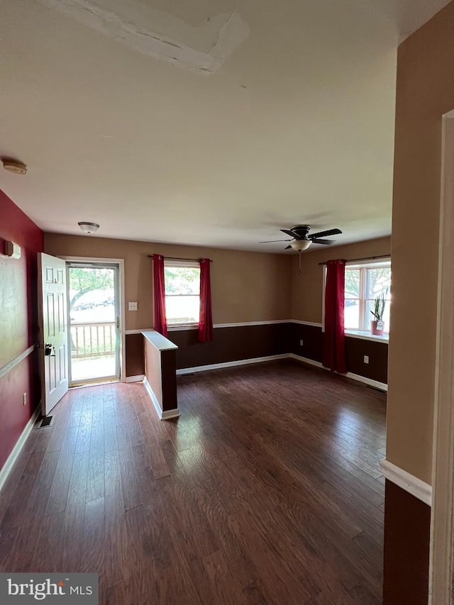 745 Cedar Ct, Red Hill, PA 18076 - unfurnished room with dark wood finished floors, a ceiling fan, and a smoke detector