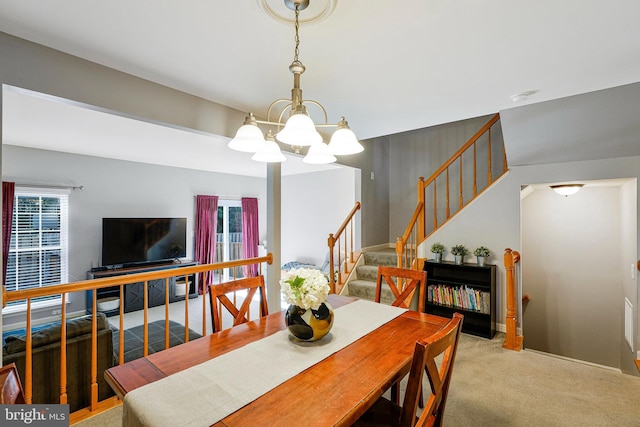 1085 Smartts Ln NE, Leesburg, VA 20176 - carpeted dining space with a chandelier and stairs
