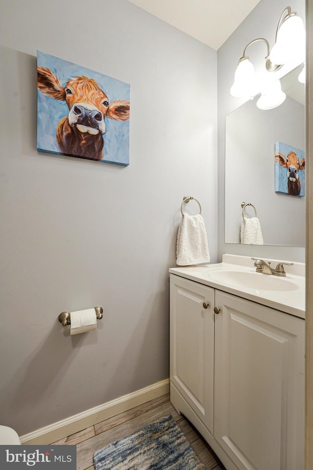 1085 Smartts Ln NE, Leesburg, VA 20176 - bathroom featuring vanity, wood finished floors, baseboards, and toilet