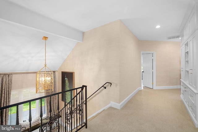 777 3rd St, Herndon, VA 20170 - hall featuring a chandelier, an upstairs landing, baseboards, light colored carpet, and recessed lighting