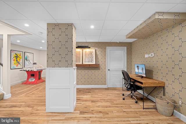 777 3rd St, Herndon, VA 20170 - office space featuring baseboards, wallpapered walls, light wood-type flooring, recessed lighting, and a drop ceiling