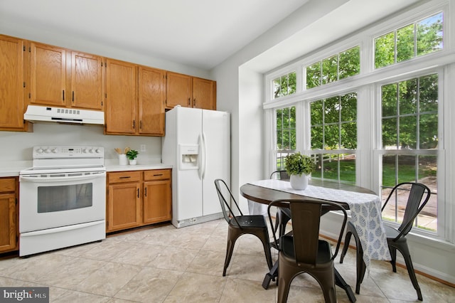 6201 Knolls Ct, Elkridge, MD 21075 - kitchen featuring white appliances, under cabinet range hood, light countertops, and plenty of natural light