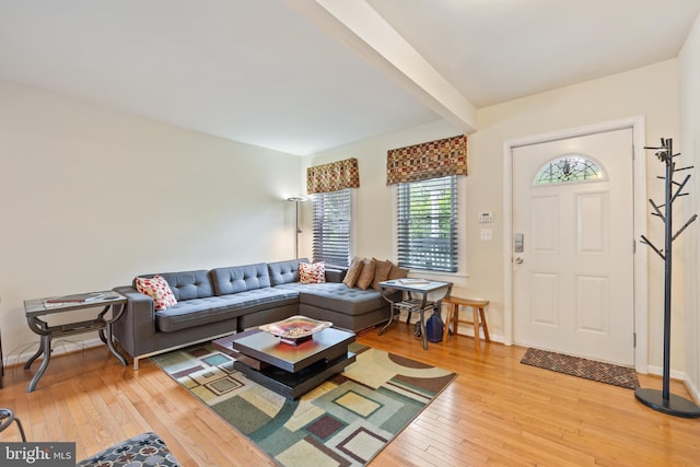 4909 Meade St NE, Washington, DC 20019 - living room featuring hardwood / wood-style flooring and beam ceiling