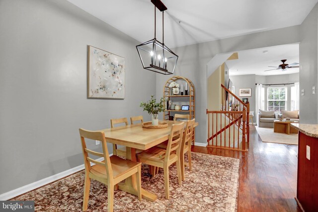 3061 Raking Leaf Dr, Abingdon, MD 21009 - dining area with stairs, wood finished floors, ceiling fan, and baseboards