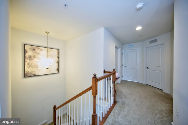 714 Shady Creek Ct, Bel Air, MD 21015 - hallway with an upstairs landing, carpet flooring, baseboards, and recessed lighting