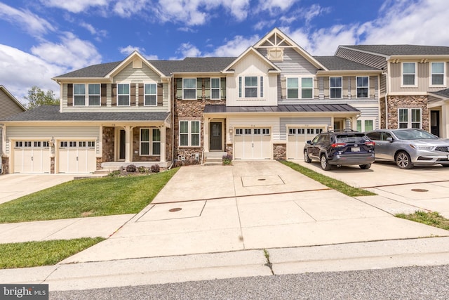 714 Shady Creek Ct, Bel Air, MD 21015 - view of front of property with driveway, stone siding, an attached garage, and a front yard
