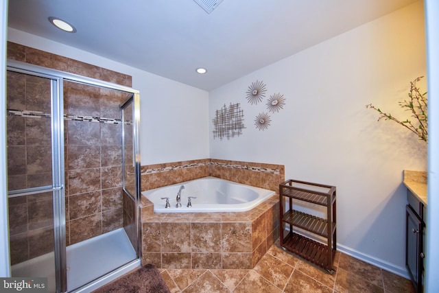 714 Shady Creek Ct, Bel Air, MD 21015 - bathroom with a garden tub, vanity, a shower stall, recessed lighting, and baseboards
