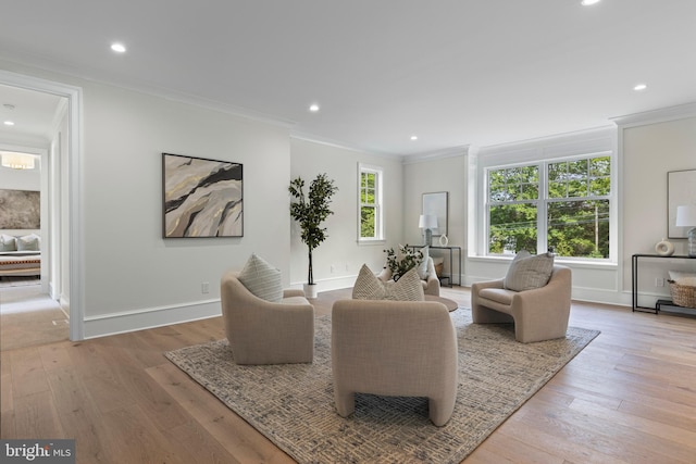 3718 Gradyville Rd, Newtown Square, PA 19073 - living room featuring crown molding, light wood-style flooring, baseboards, and recessed lighting