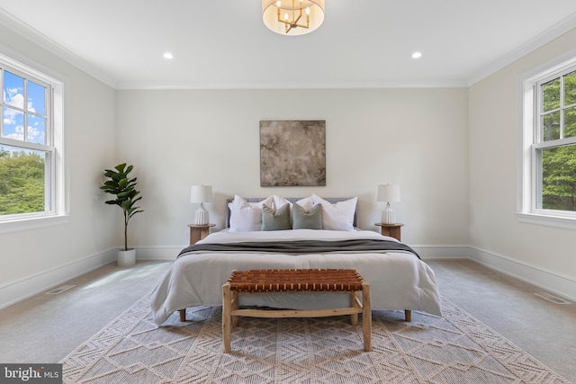 3718 Gradyville Rd, Newtown Square, PA 19073 - bedroom with carpet floors, ornamental molding, baseboards, and recessed lighting