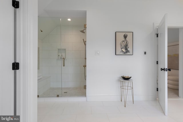 3718 Gradyville Rd, Newtown Square, PA 19073 - full bath with a shower stall, baseboards, recessed lighting, and tile patterned flooring