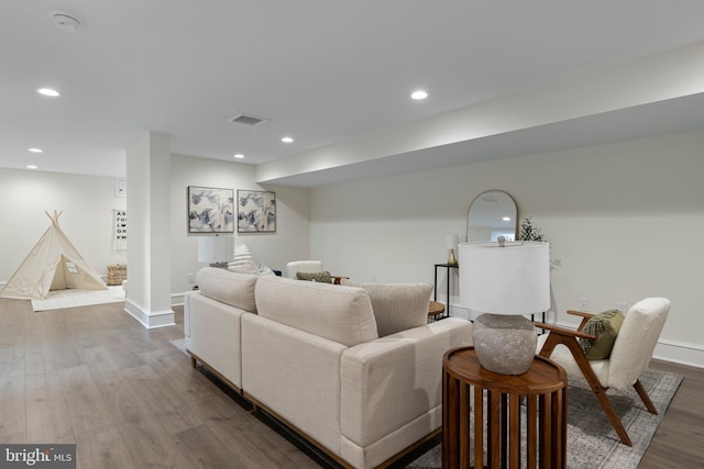 3718 Gradyville Rd, Newtown Square, PA 19073 - living room featuring wood finished floors, baseboards, and recessed lighting
