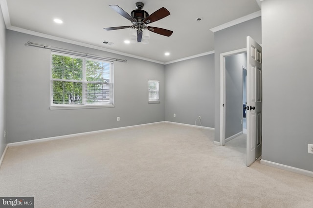 9901 Airedale Ct, Bristow, VA 20136 - unfurnished bedroom with crown molding, light colored carpet, baseboards, recessed lighting, and a ceiling fan