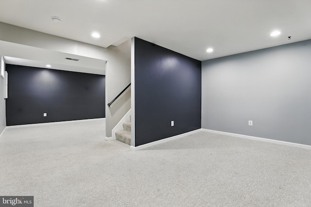 9901 Airedale Ct, Bristow, VA 20136 - finished below grade area featuring stairway, baseboards, carpet flooring, and recessed lighting