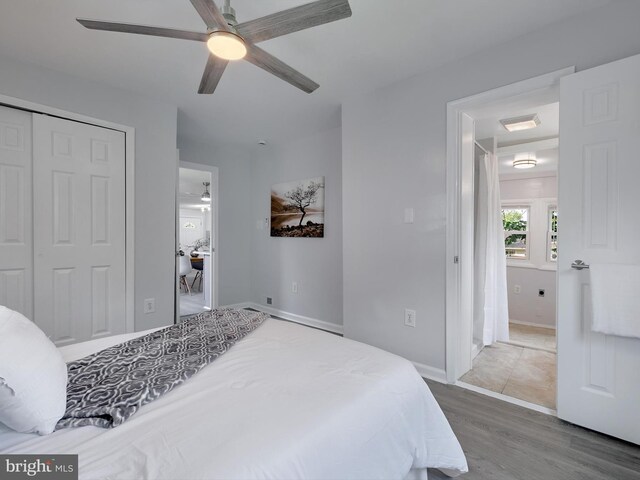 6202 K St, Capitol Heights, MD 20743 - bedroom featuring wood finished floors, a closet, a ceiling fan, and baseboards