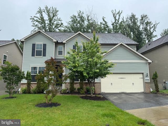 2410 Vineyard Springs Way, Ellicott City, MD 21043 - traditional-style home with driveway, brick siding, a front yard, and a garage