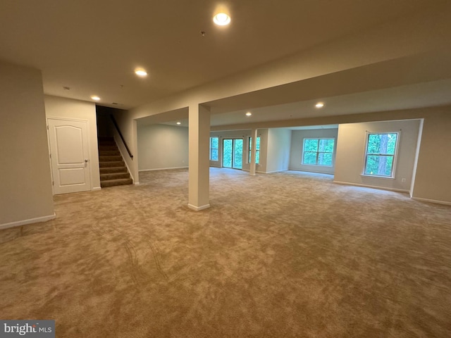2410 Vineyard Springs Way, Ellicott City, MD 21043 - below grade area with carpet, stairway, baseboards, and recessed lighting