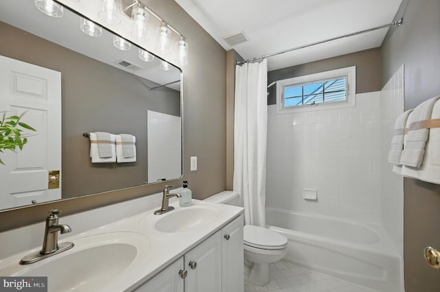 10861 Hunter Gate Way, Reston, VA 20194 - full bathroom with shower / bathtub combination with curtain, double vanity, and tile patterned flooring