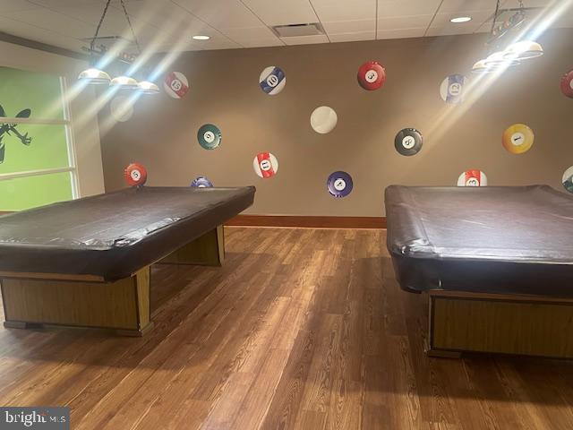 307 Yoakum Pkwy Unit 1801, Alexandria, VA 22304 - game room featuring billiards table, a drop ceiling, wood finished floors, and baseboards