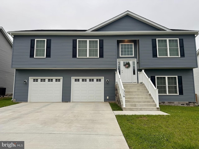 316 Pochards Ct, Martinsburg, WV 25403 - raised ranch with an attached garage, a front yard, concrete driveway, and central air condition unit