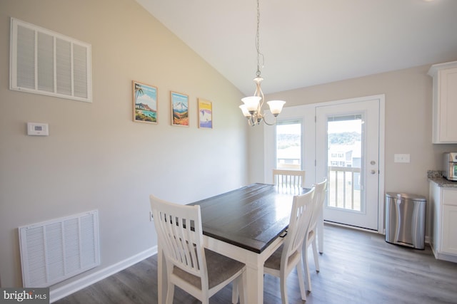 316 Pochards Ct, Martinsburg, WV 25403 - dining room featuring wood finished floors, a chandelier, and lofted ceiling