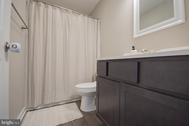 316 Pochards Ct, Martinsburg, WV 25403 - full bathroom with vanity, toilet, wood finished floors, and a shower with curtain