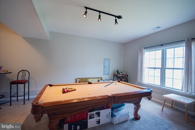 316 Pochards Ct, Martinsburg, WV 25403 - rec room featuring carpet, billiards, electric panel, and baseboards